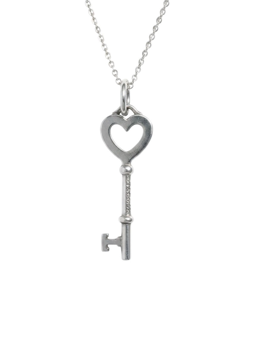 Tiffany & Co. 925 Sterling Silver Vintage Open Heart Key Necklace and Pouch